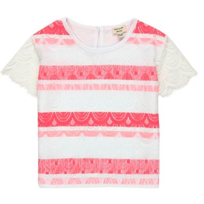 Mini girls white coral lace t-shirt